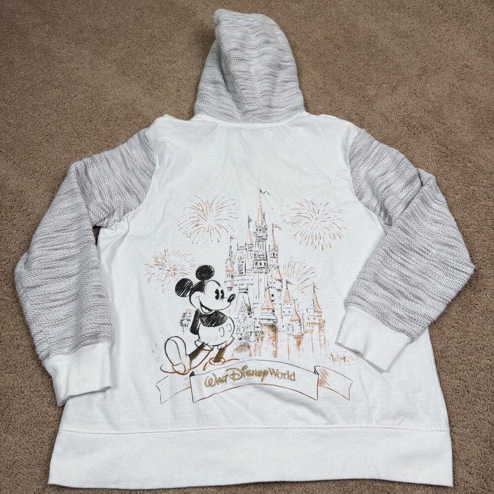 Disney Parks Jacket Adult XL White Castle Fireworks Mickey Mouse Hoodie Full Zip - Picture 8 of 10
